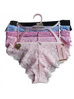 Juicy Couture 5 Pack Lace Panties Rhinestone J Charm Bikini NWT Size Medium D/85